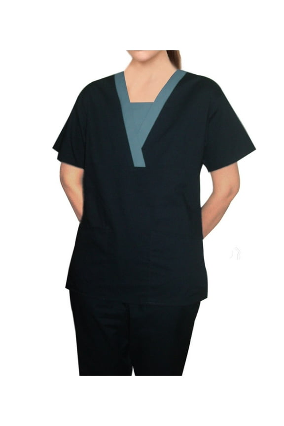 Ladies Contrast V-Neck Scrub Set Trim-Small