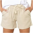 thumbnail image 1 of Ladies Cool Cotton Blend Summer Shorts Lounge Beach Shorts Women Elastic High Waist Solid Color Casual Shorts with Pockets Beige M, 1 of 4