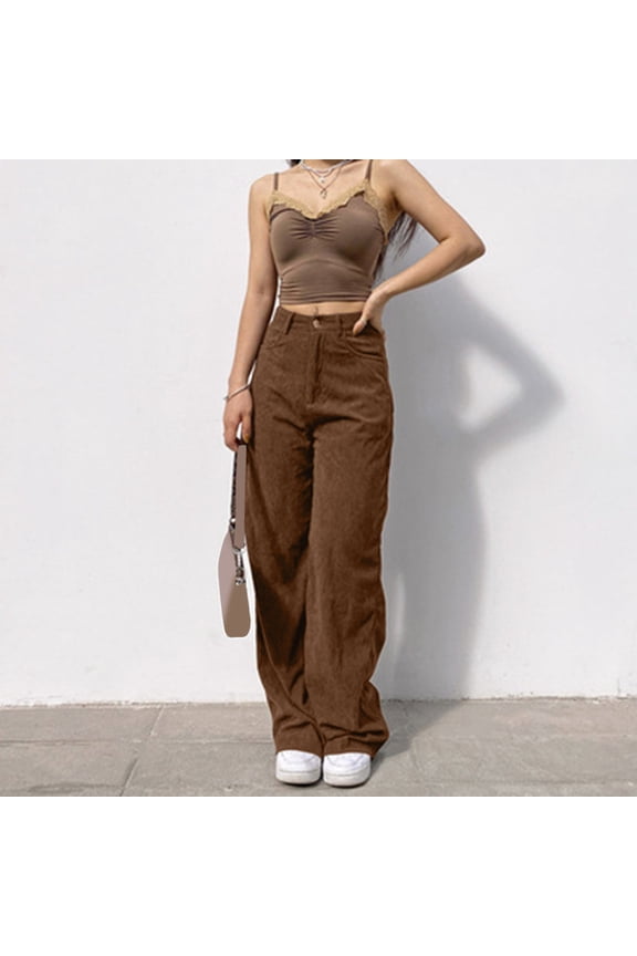 Ladies' Corduroy Mopping Drape Solid Color Street Wide-Leg Casual Trousers plus Size Women's Dress Pants for Work Business Casual Pant Women Pants Women Casual Figure Flattering Comfortable Pants for