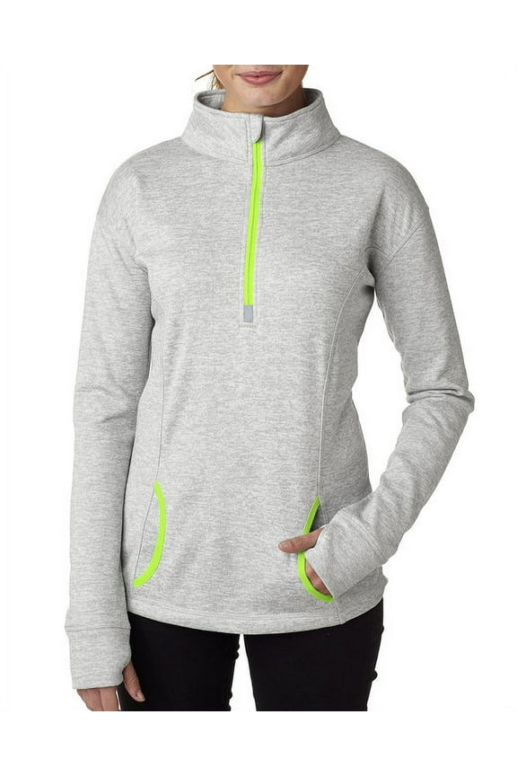 Ladies' Cosmic Fleece Quarter-Zip - IC GRY FL/ NE GN - S