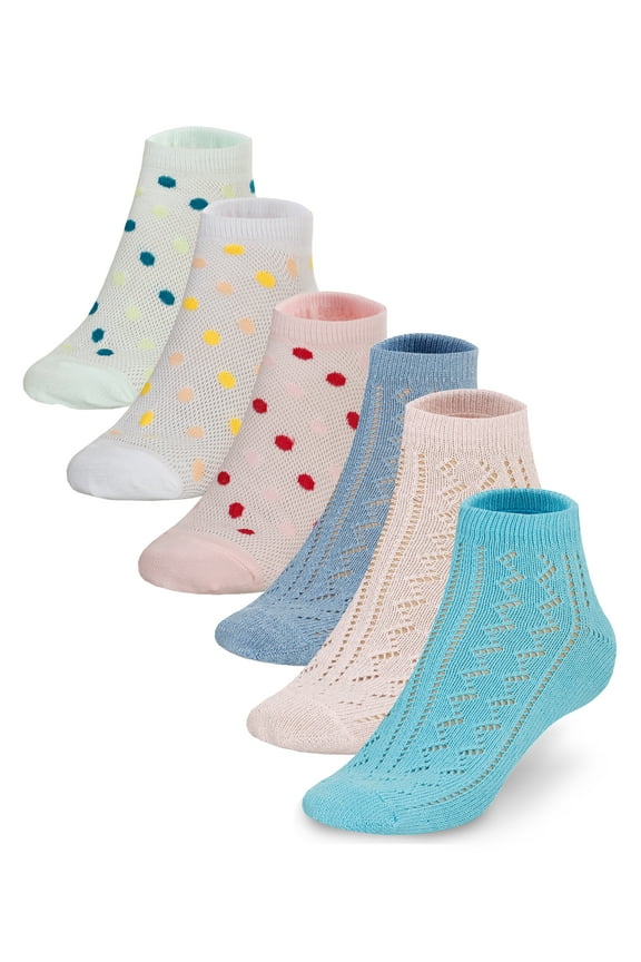Ladies Cotton Lowcut Ankle Socks 9-11 6-Pairs Polka Dots Textured (Colorful Dots Texture)