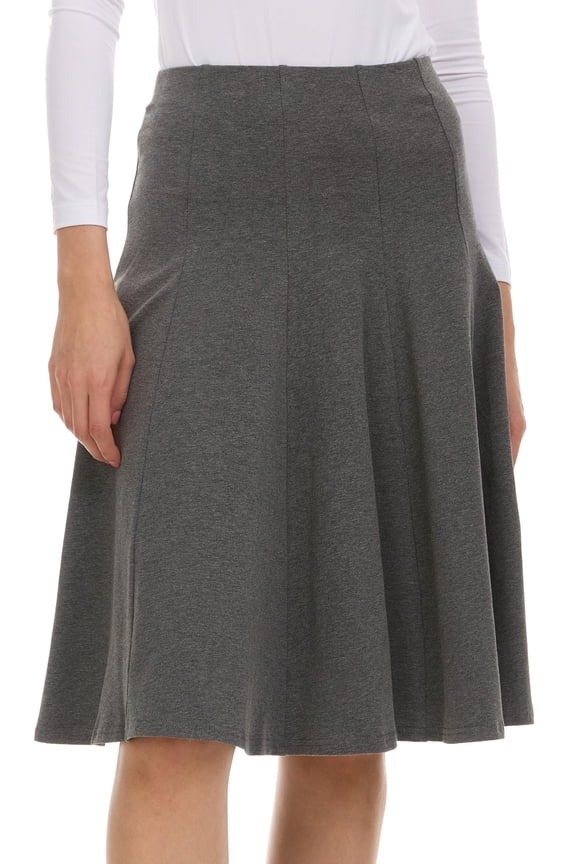 Classic Fit & Flare Cotton Pleated Skirt – Comfortable High-Waisted Knee & Midi Length for Everyday Style Charcoal x Small