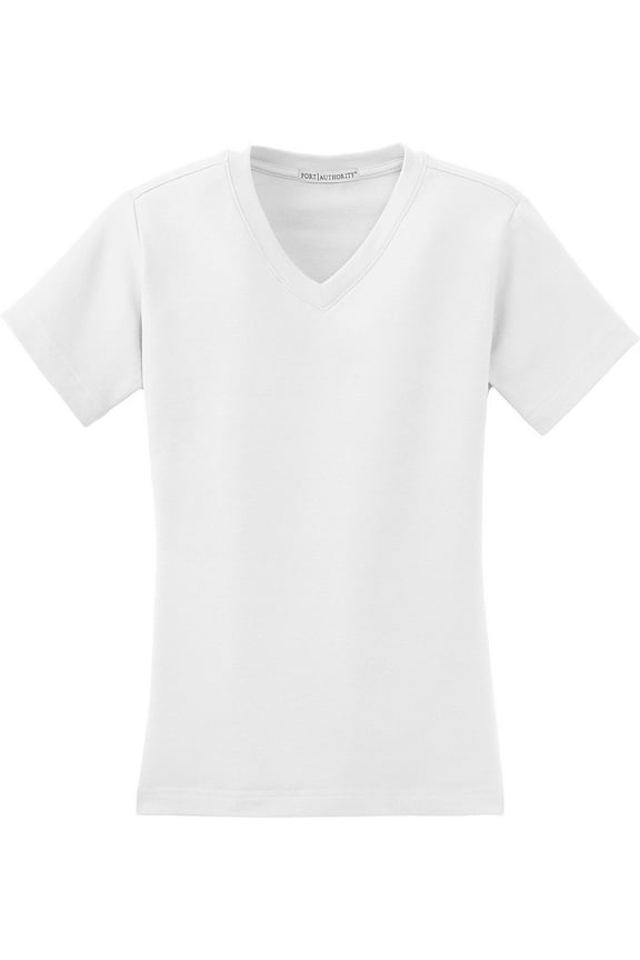 Ladies Cotton V-Neck Shirt - White - Port Authority