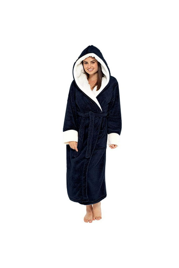 Ladies Cozy Homewear Women Winter Plush Lengthened Shawl Bathrobe Home Clothes Long Sleeved Robe Coat