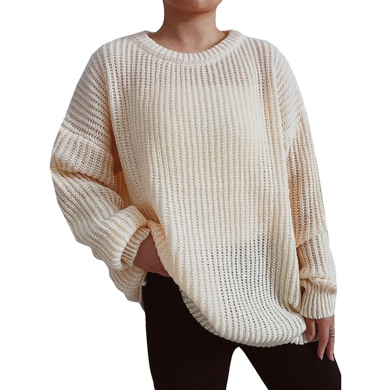 Ladies Cozy Oversized Jumpers Relaxed Fit Plain Color Sweater with Long Sleeves