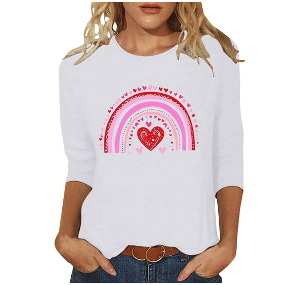 Ladies Crewneck Short Sleeve Tshirts for Valentines Day Womens Love Heart Print Basic Tee Cute Tops