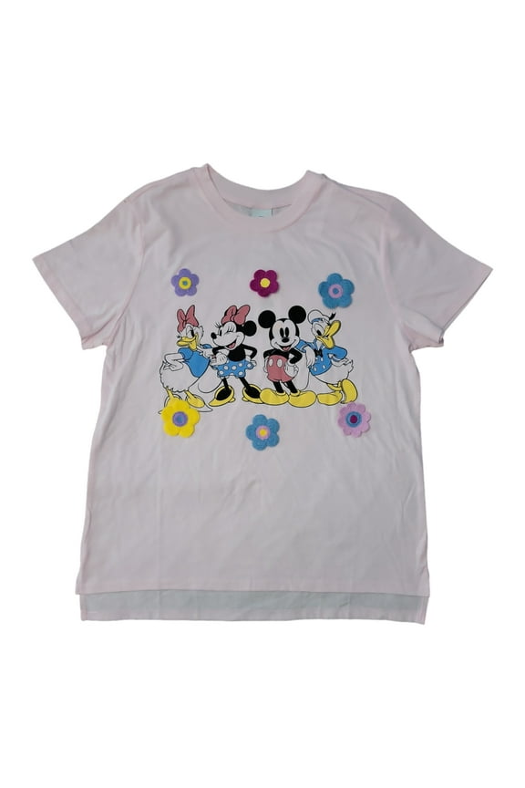 Ladies Crochet Character Lightweight Soft & Comfortable Jersey Fabric Tee (Mickey & Friends, XS)
