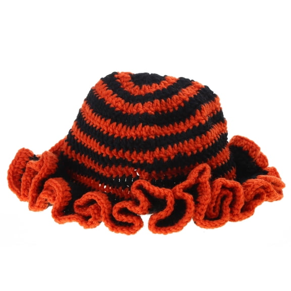 Ladies Crochet Fisherman Hat Ruffled Brim Bucket Hat Exaggerated Windproof Hat