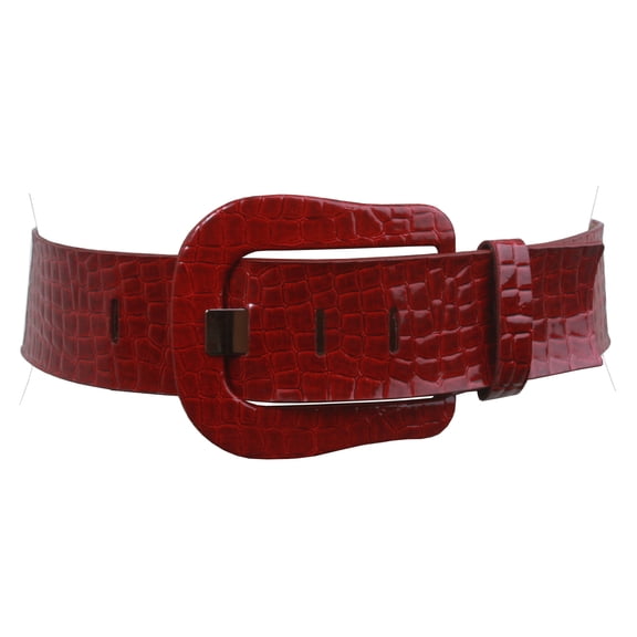 Ladies Croco Print Western Buckle Patent Leather Wide Fashion Belt