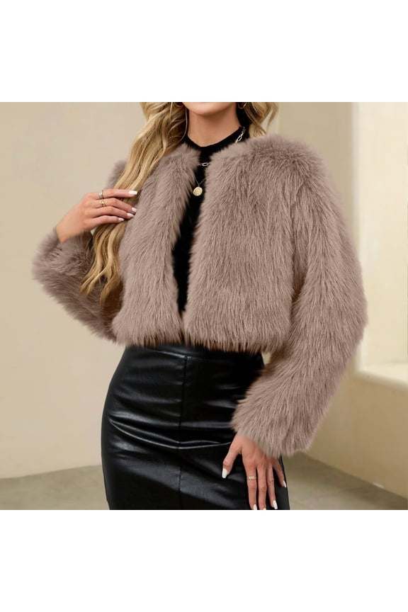 Ladies Cropped Faux Fur Coat - A Stylish Winter Essential Faux Fur Cardigan Short Jacket Women's Plush Jacket