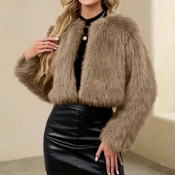 Ladies Cropped Faux Fur Coat - A Stylish Winter Essential Faux Fur Cardigan Short Jacket Women's Plush Jacket