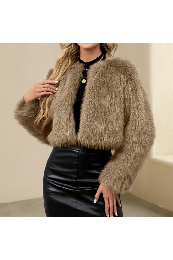 Ladies Cropped Faux Fur Coat - A Stylish Winter Essential Faux Fur Cardigan Short Jacket Women's Plush Jacket