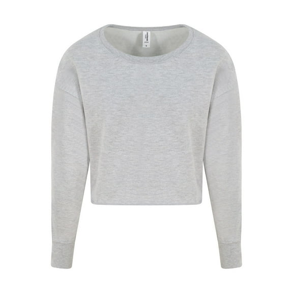 Ladies' Cropped Pullover Sweatshirt - HEATHER GREY - XL