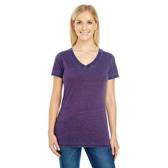 Ladies' Cross Dye Short-Sleeve V-Neck T-Shirt - BERRY - 2XL