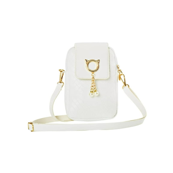 Ladies Crossbody Bag, Zipped Mobile Phone Bag, Mini Over Shoulder Handbag Purse, Gift for Family, Wife or Friends, Lightweight Bags Travel, White
