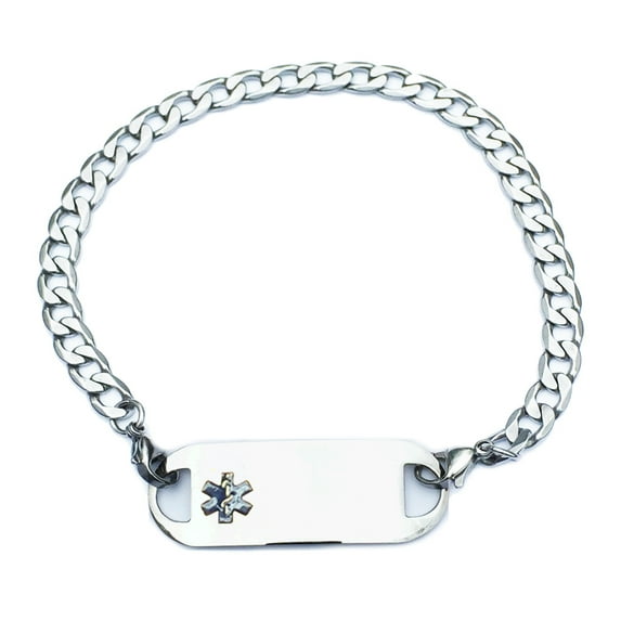 Ladies Curb Link Medical Alert ID Bracelet with Engraving Plate. Custom Engraved!