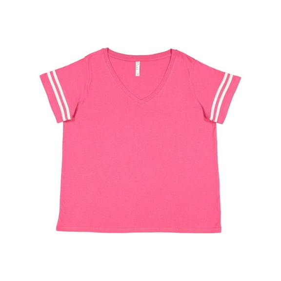 Ladies' Curvy Football T-Shirt VN HT PK/ BL WHT 22-24