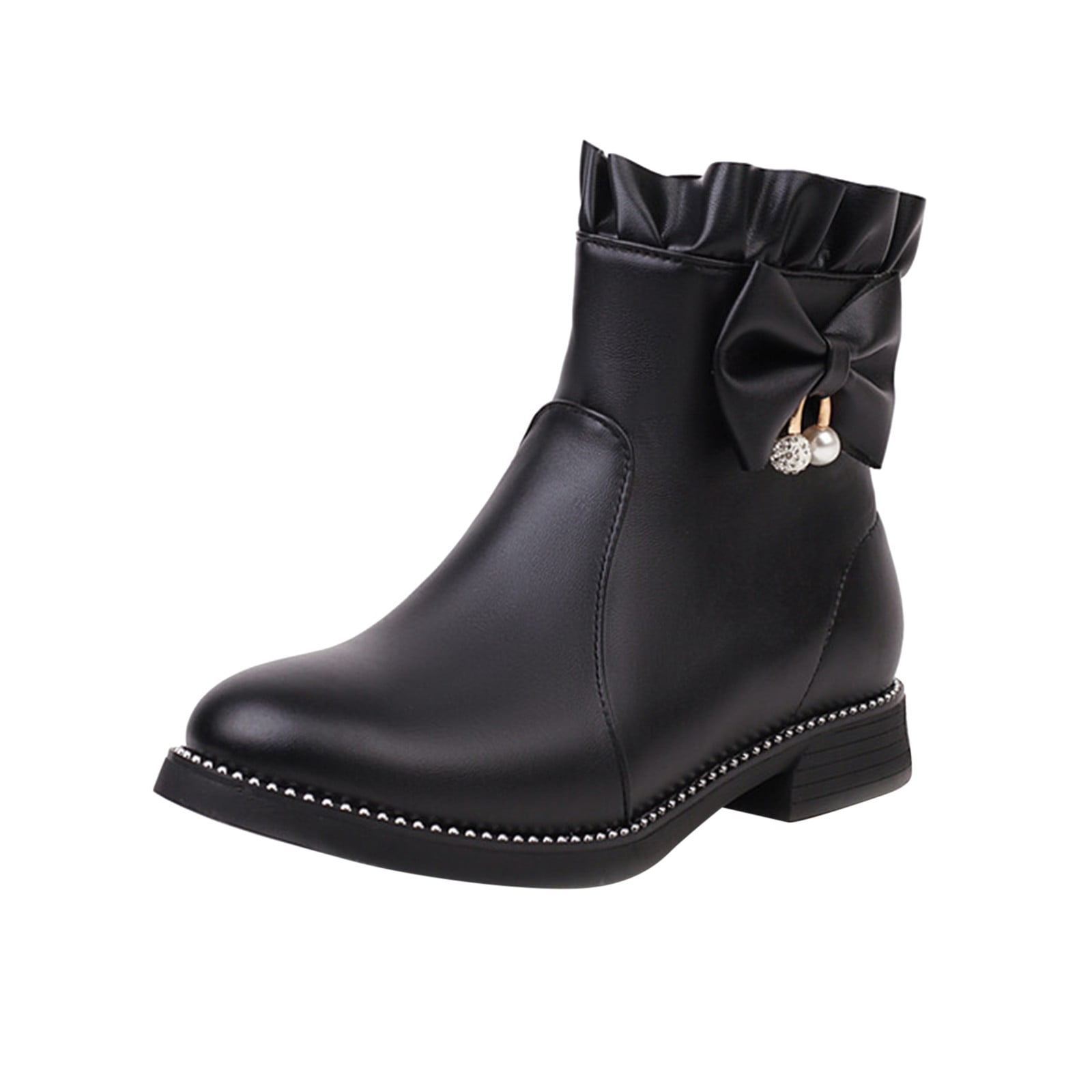 Ladies Cute Bow Boots for Women Booties Wide Width Solid Color Flat Round Wide Width Women s Boots Toe Square Heel Short Boots for Women No Heel Student Style Boots Walmart