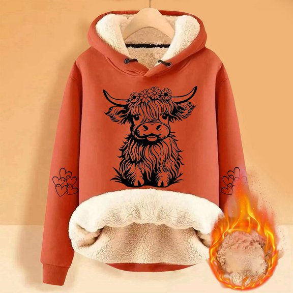 Ladies Cute Cow Print Casual Fashion Plus Thick Long Sleeved Hoodie Womens Sweatshirt Hoodie Ladies Hoodies Jacket Women plus Size Cute Sweatshirts Hooded Zip up Sweatshirt Women Women's Outdoor