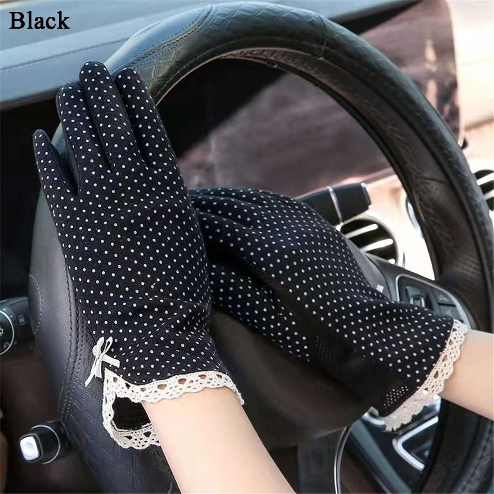 Ladies Cute Dot Women Breathable Driving Gloves Lace Patchwork Summer  Sunscreen Gloves Touch Screen Gloves PINK 