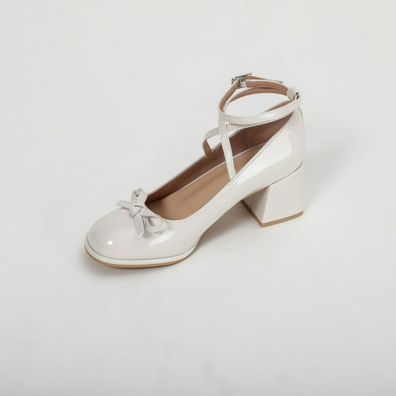 Ladies' Cute Mary Jane Pumps, Bow Accent, Chunky Heel Dress Shoes