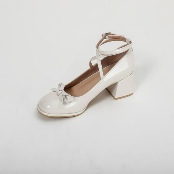 Ladies' Cute Mary Jane Pumps, Bow Accent, Chunky Heel Dress Shoes