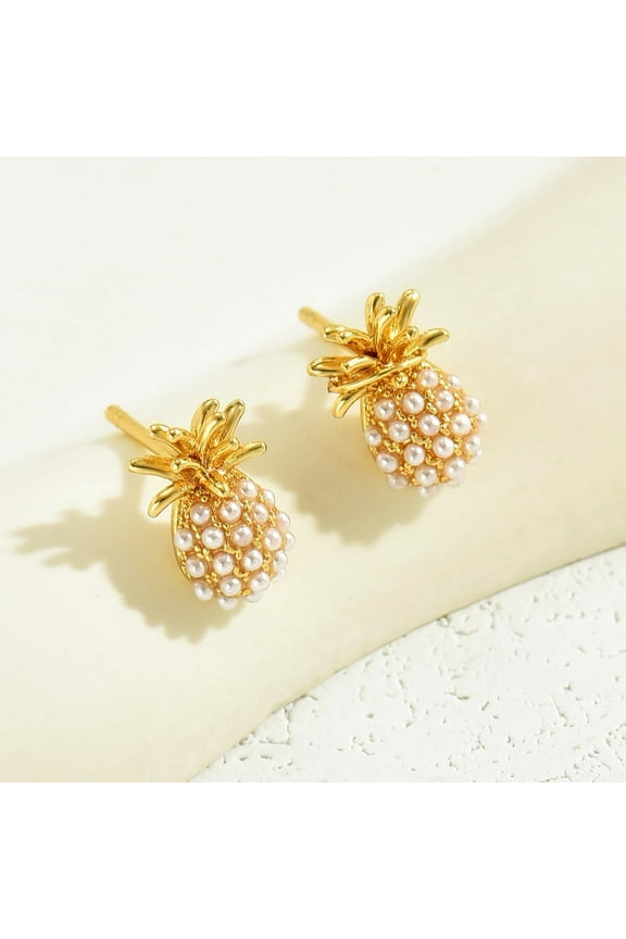 Ladies Cute stud earrings Small fruit earrings Pineapple earrings Cute birthday jewelry gift Gold