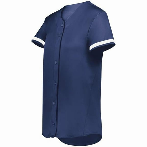 Augusta Sportswear 6920.301.L Girls Cutter Plus Full Button Softball Jersey, Navy & White - Large