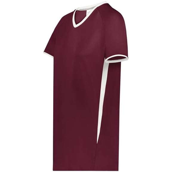Augusta Sportswear 6915.380.2XL Ladies Cutter Plus V-Neck Jersey, Maroon & White - 2XL