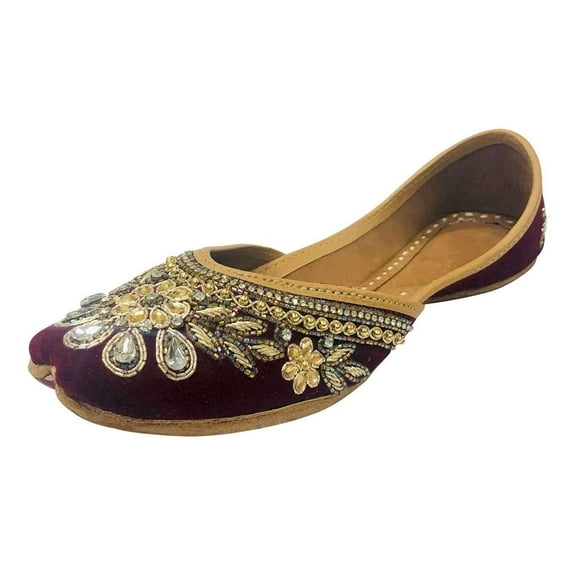 Ladies Dabka Work Punjabi Jutti Ethnic Mojari Handmade Ballerina Shoes Mahroon Juti US 9.5/ EURO 41