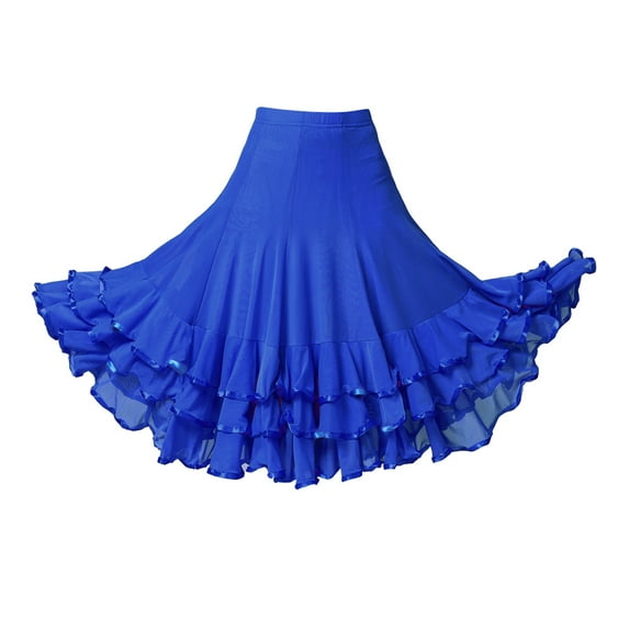 Ladies Dance Skirt Latin Dance Skirt Pleated Skirt Ballroom Tango Swing Dancing Costume Dress Dance Dresses , Blue, 64cm Blue
