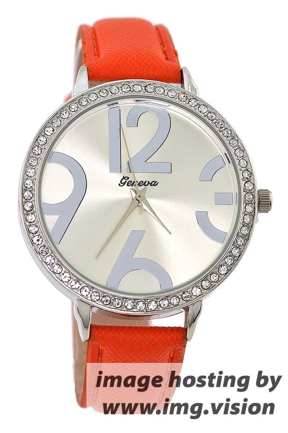 Ladies Dark Orange and Silver Tone CZ Clubbing Watch 46mm 12mm thick case.