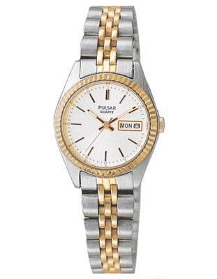 Ladies Day/Date Watch Stainless Gold-Tone Case Bracelet - White Face