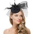thumbnail image 1 of Ladies Derby Hat with Mesh & Feathers – Tea Party Headpiece for Weddings, Cocktail Events & Church Occasions Under 5$, Yubnlvae Fascinators for Women Tea Headband Hat Mesh , Black, One Size, 1 of 3