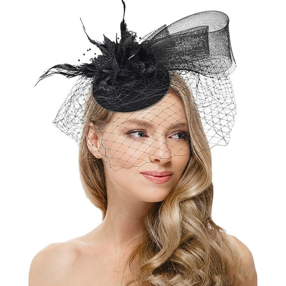 Ladies Derby Hat with Mesh & Feathers – Tea Party Headpiece for Weddings, Cocktail Events & Church Occasions Under 5$, Yubnlvae Fascinators for Women Tea Headband Hat Mesh , Black, One Size