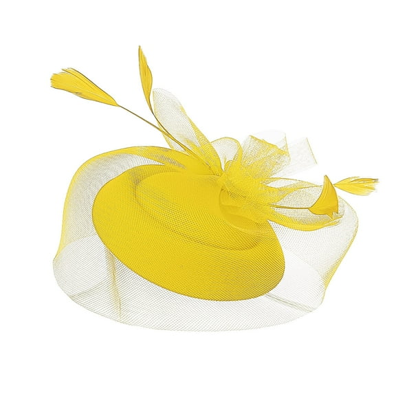 Ladies Derby Hat with Mesh & Feathers – Tea Party Headpiece for Weddings, Cocktail Events & Church Occasions Under 5$, Yubnlvae Fascinators for Women Tea Headband Hat Mesh , Yellow, One Size