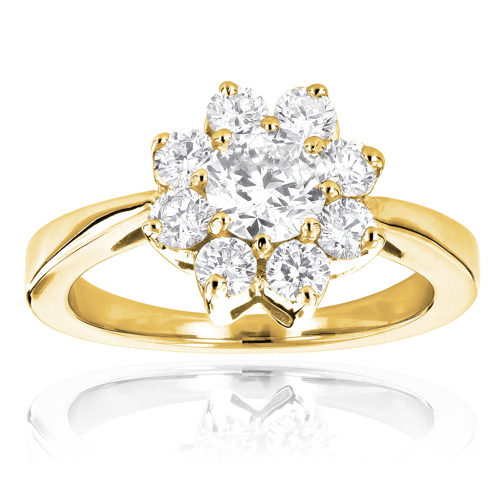 18KT Three Stone Flower Diamond Engagement Ring – tidewaterdiamond