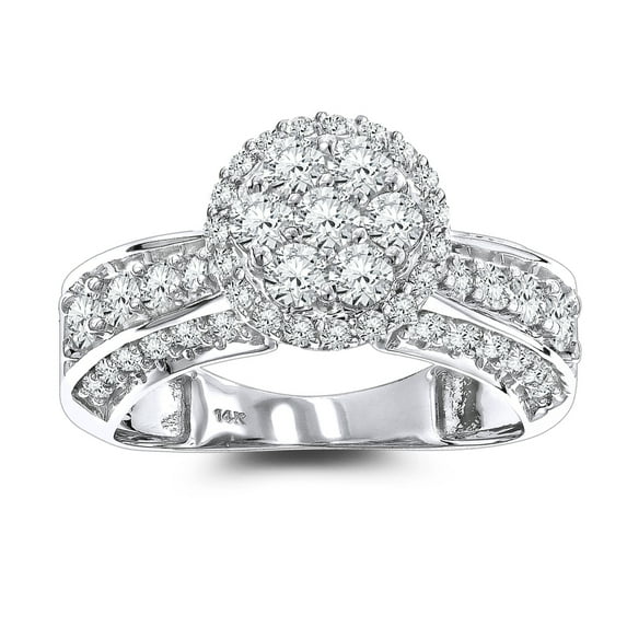 Ladies Diamond Rings 14K Cluster Design Natural 1.6 Ctw Diamond Ring (White Gold Size 5)