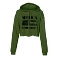 thumbnail image 1 of Ladies' Distressed American Flag Cropped Fleece Hoodie, Military Green- Small, 1 of 4