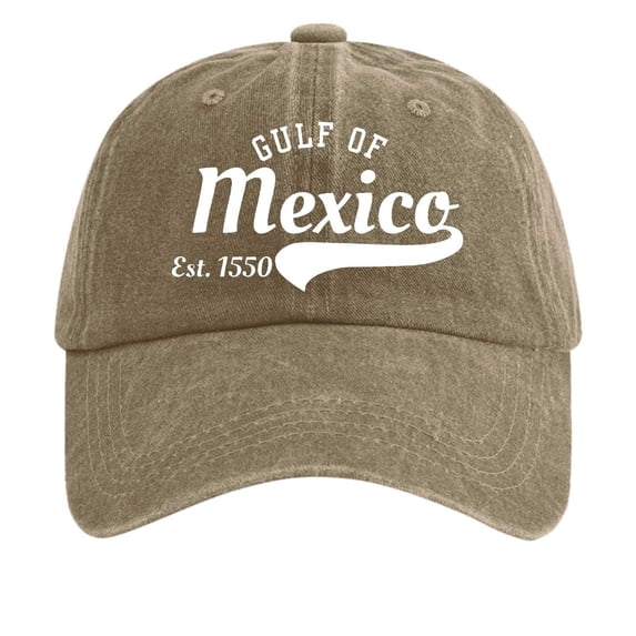 Ladies Distressed Washed Denim Gulf of Mexico Print Baseball Cap Retro Casual Dad Hat Outdoor Sun Hat Khaki