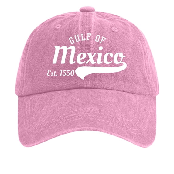 Ladies Distressed Washed Denim Gulf of Mexico Print Baseball Cap Retro Casual Dad Hat Outdoor Sun Hat Pink