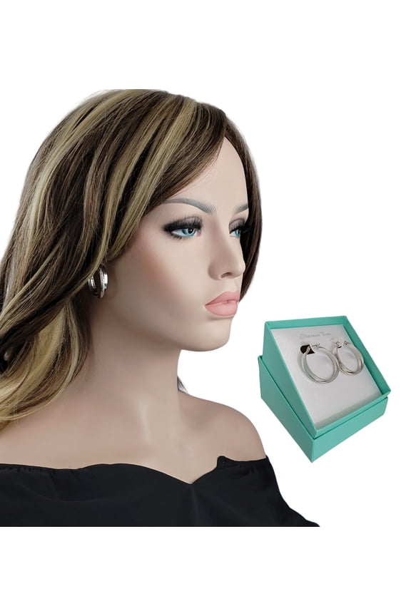 Ladies Double Hoop Pierced Earrings 1 1/8" Silver Tone - Gift Boxed
