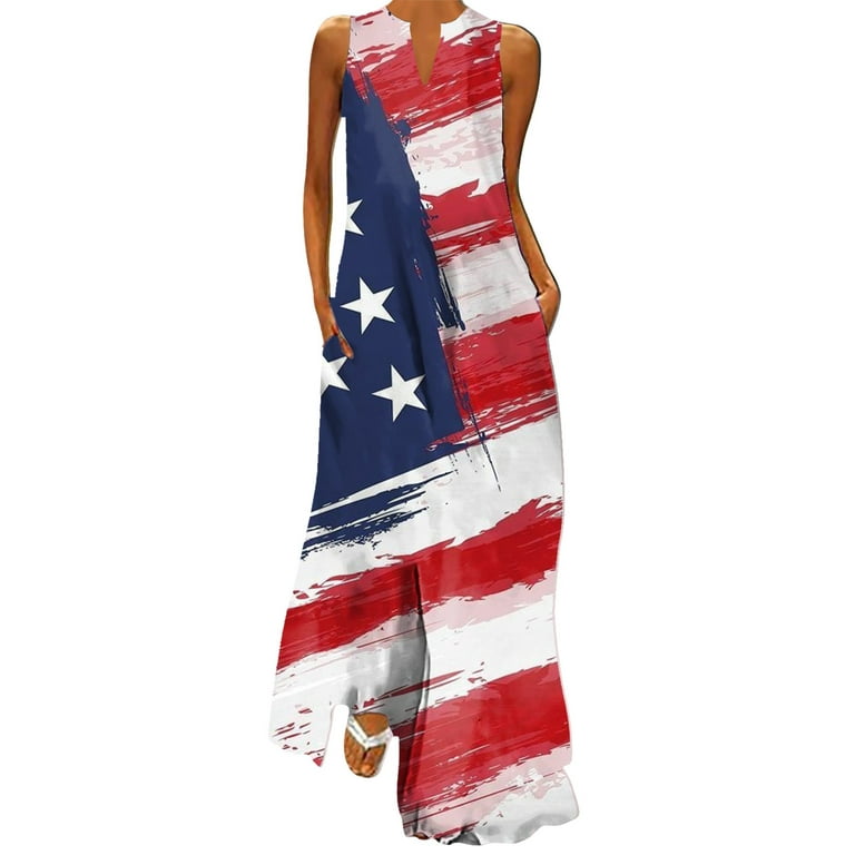 Ladies Dresses Casual Summer Independence Day USA Flag Printed