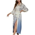 thumbnail image 1 of Ladies Dressing Gown for Women Long Silk Robe Vintage Floral Maxi Satin Robes V Neck Nightdress Long Sleeve Bathrobe, 1 of 5