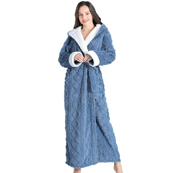 Ladies Dressing Gowns Fluffy,Hooded Long Nightgowns for Women UK Fleece Robes Belted Full Length Bathrobes with Pockets Super Soft Plush Velvet Flannel Pyjamas Winter Teddy Loungewear
