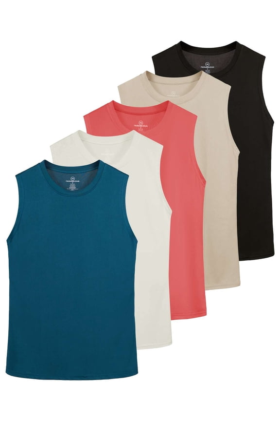 5 Pack: Women's Dry-Fit Tank Top - Racerback Sleeveless T-Shirt Athletic Workout Gym Shirt (Plus Available)