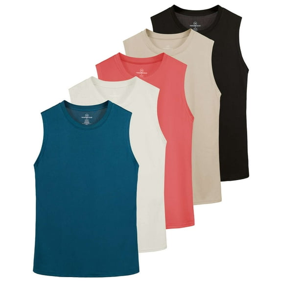 Real Essentials 5 Pack: Women's Dry-Fit Tank Top - Racerback Sleeveless T-Shirt Athletic Workout Gym Shirt (Plus Available)