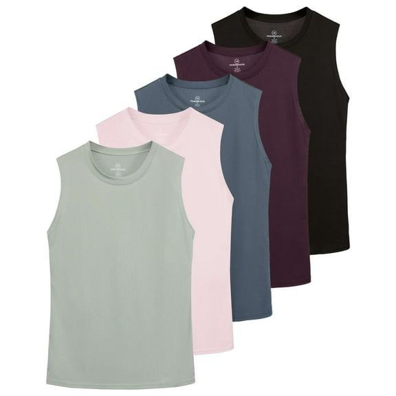 Real Essentials 5 Pack: Women's Dry-Fit Tank Top - Racerback Sleeveless T-Shirt Athletic Workout Gym Shirt (Plus Available)