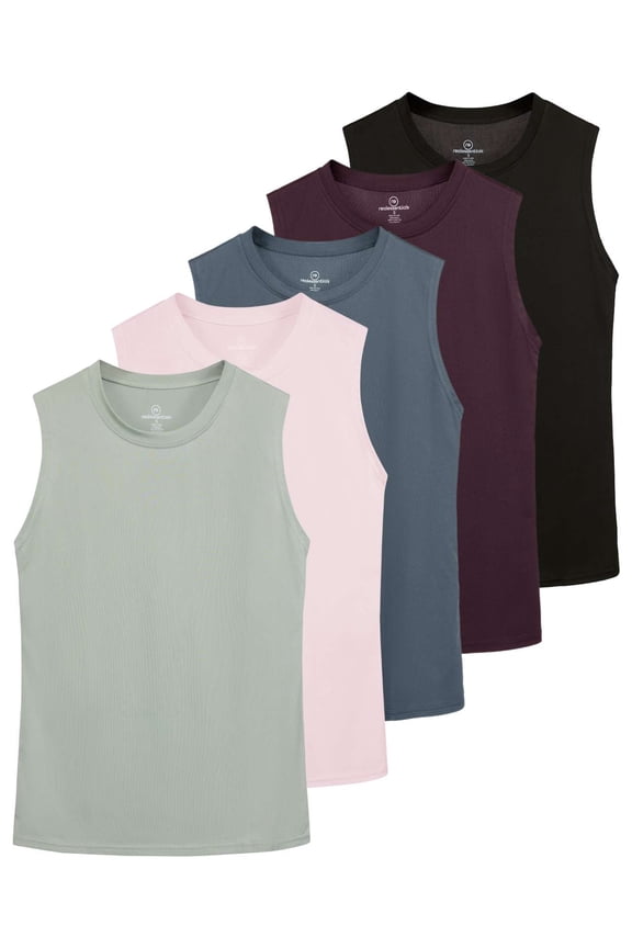 5 Pack: Women's Dry-Fit Tank Top - Racerback Sleeveless T-Shirt Athletic Workout Gym Shirt (Plus Available)