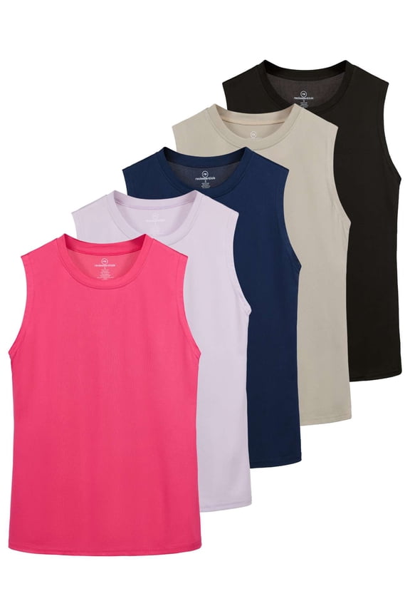 5 Pack: Women's Dry-Fit Tank Top - Racerback Sleeveless T-Shirt Athletic Workout Gym Shirt (Plus Available)